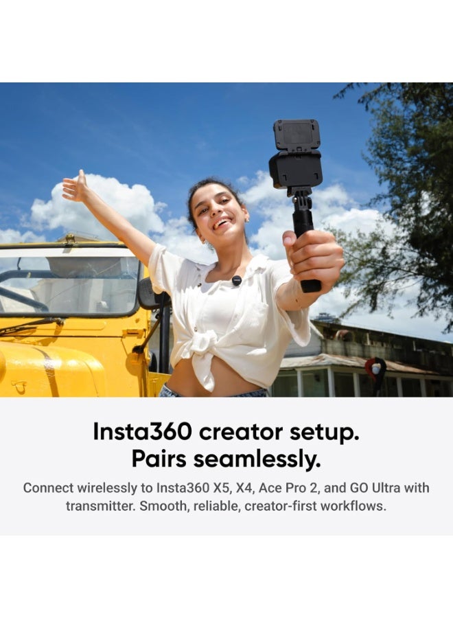 انستا 360 نظام ميكروفون لاسلكي Mic Air (جهاز إرسال واحد + جهاز استقبال واحد)، مزود بتقنية إلغاء الضوضاء، نطاق تغطية يصل إلى 300 متر، ميكروفون صغير، ميكروفون لافالير لاسلكي لأجهزة iPhone/Android/PC/Mac المزودة بمنفذ USB-C، مثالي لمدونات الفيديو والبث المباشر. - Image 5